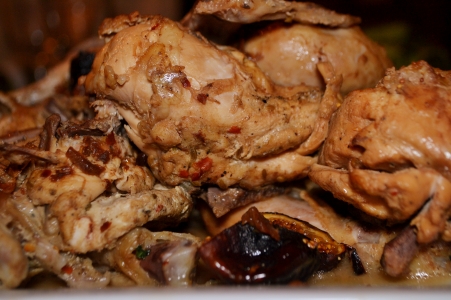 Braised Cornish Game Hens with Apricots and Figs
